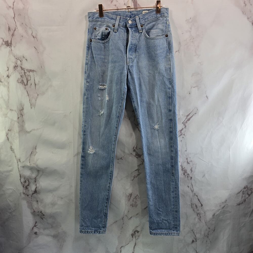 Levis Jeans Womens 25 X 30 501s Button Fly High Rise White Oak Cone Denim Light